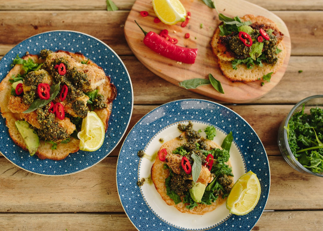 Fish Tacos on Coconut Flat Bread