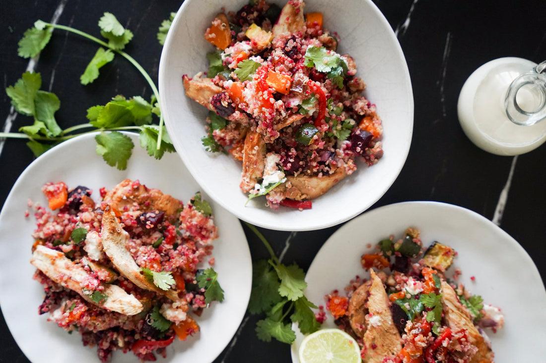 Chicken Quinoa Salad with a Creamy Tahini Dressing